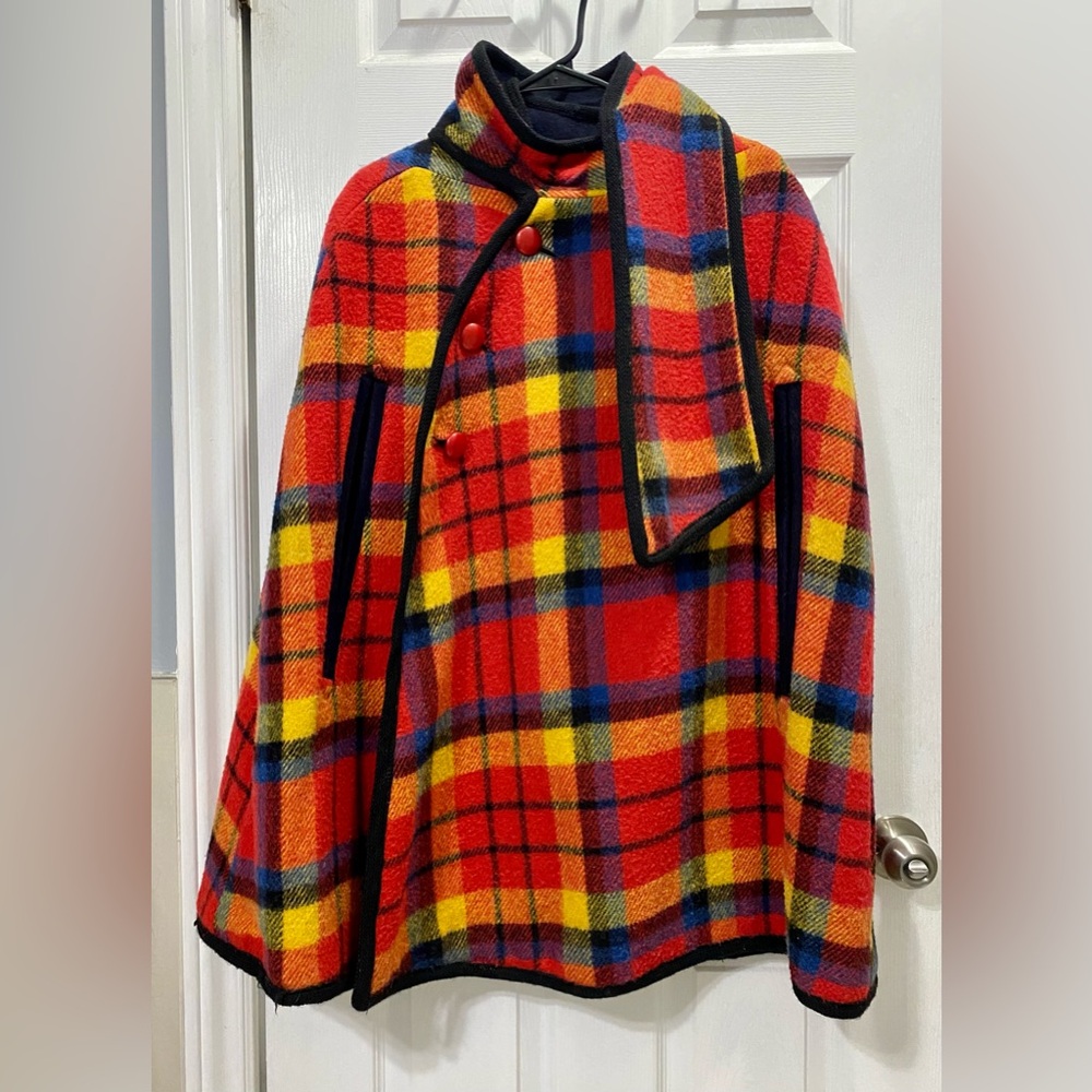 Vintage Reversible Wool Plaid Cape